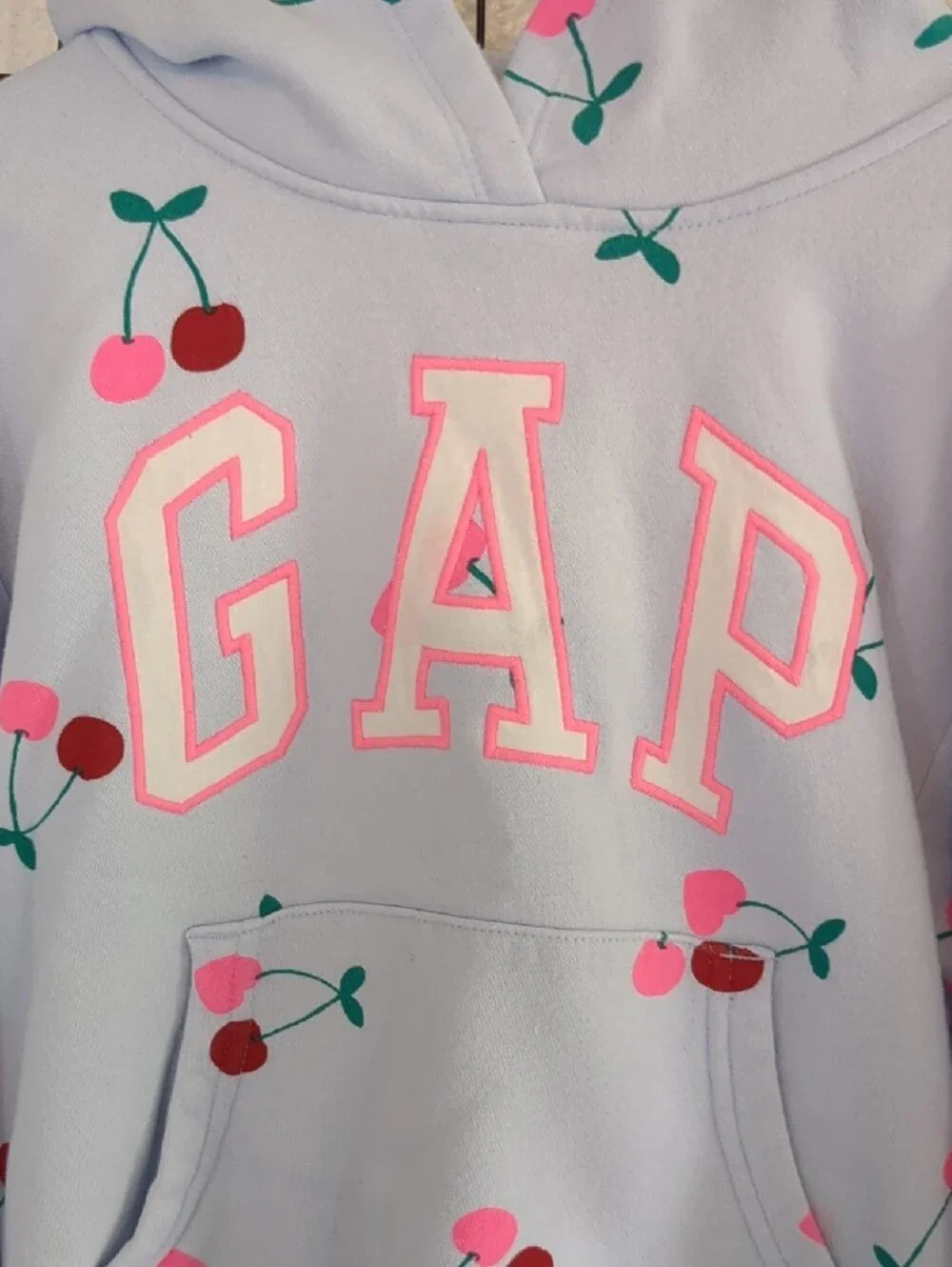 GAP Light Blue Hoodie with Pink Cherry Print